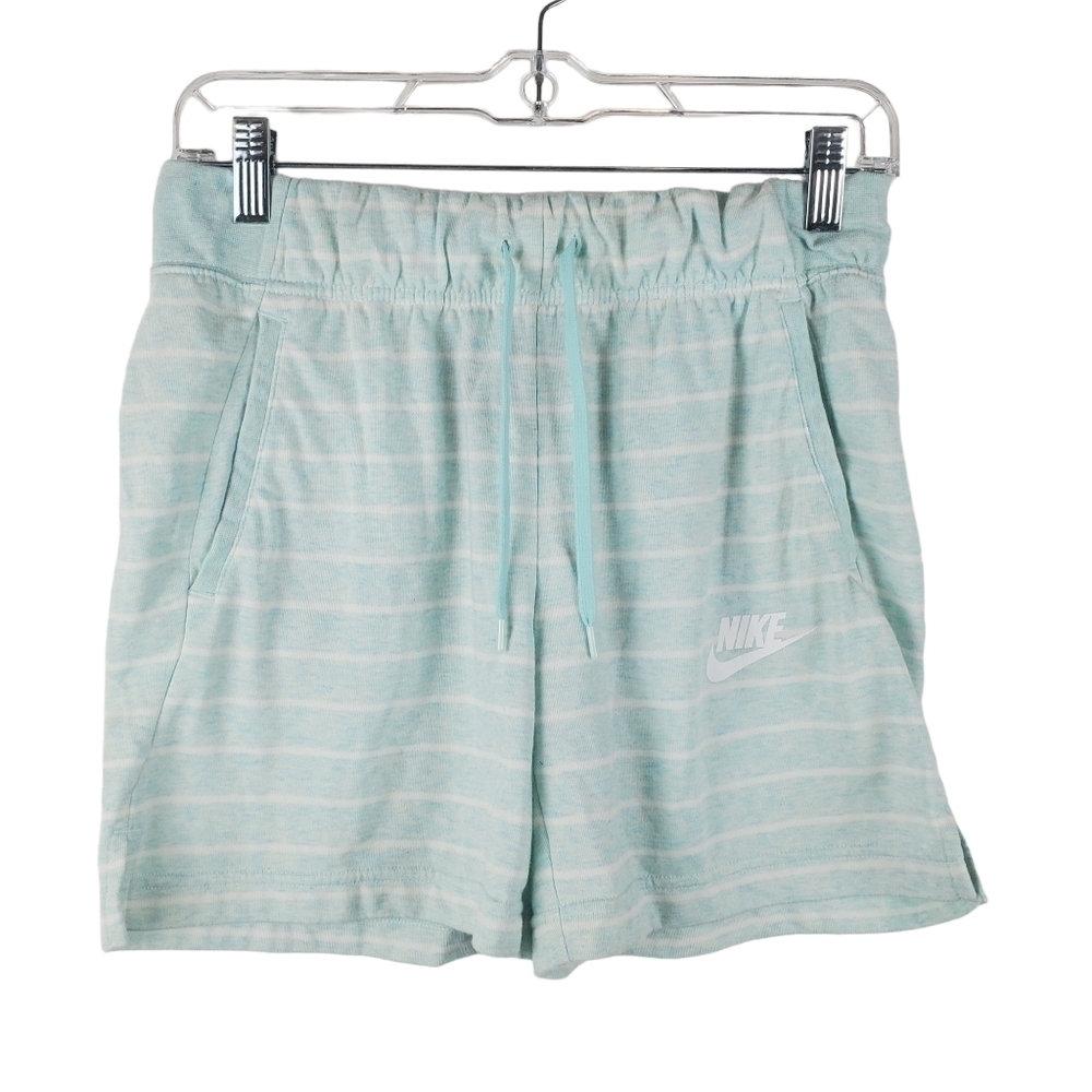 NIKE Shorts Girls XL‎ Blue White Striped Jersey knit Elastic pull on Drawstring
